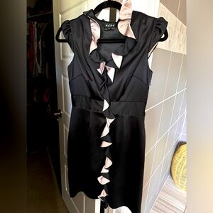 BCBG Paris black sleeveless cocktail dress w/ silver ruffle 🍸